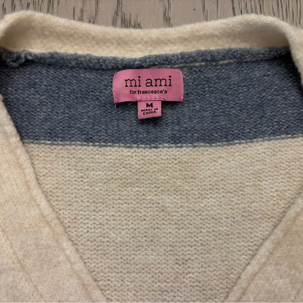 Mi Ami For Francesca’s Blue & Cream Cropped Sweater Size M - Picture 3 of 6